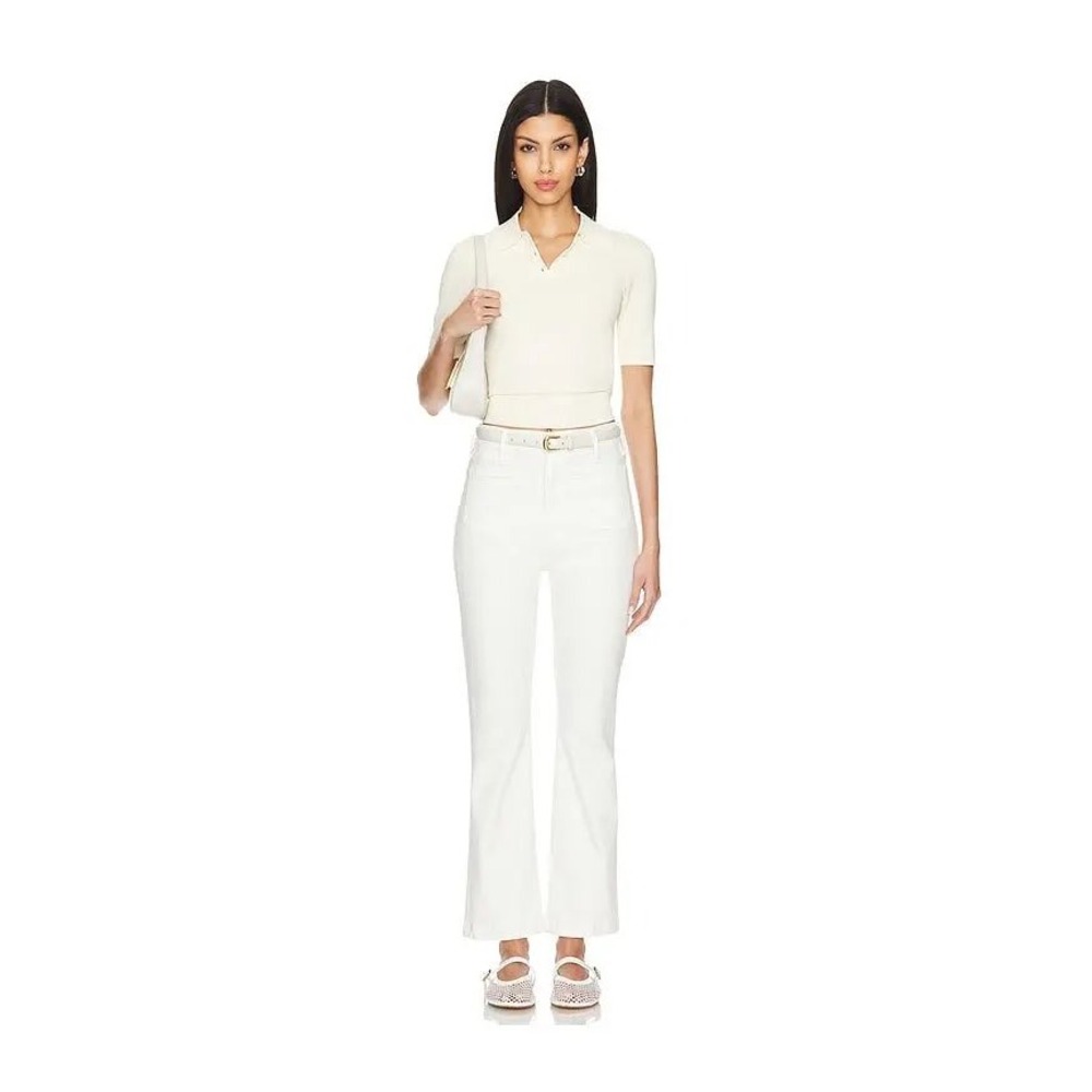 Mother The Hustler Patch Pocket Flood Jeans in Cream Puffs Wash, Women's Size 30